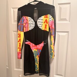 Colorful Graphic Long Sleeve Dress